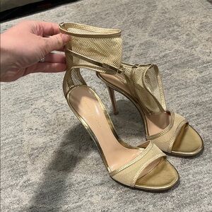 Gianvito Rossi Gold Ankle Strap Heels
